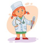 Set of vector icons of small children doctor, stewardess, dancer, cook